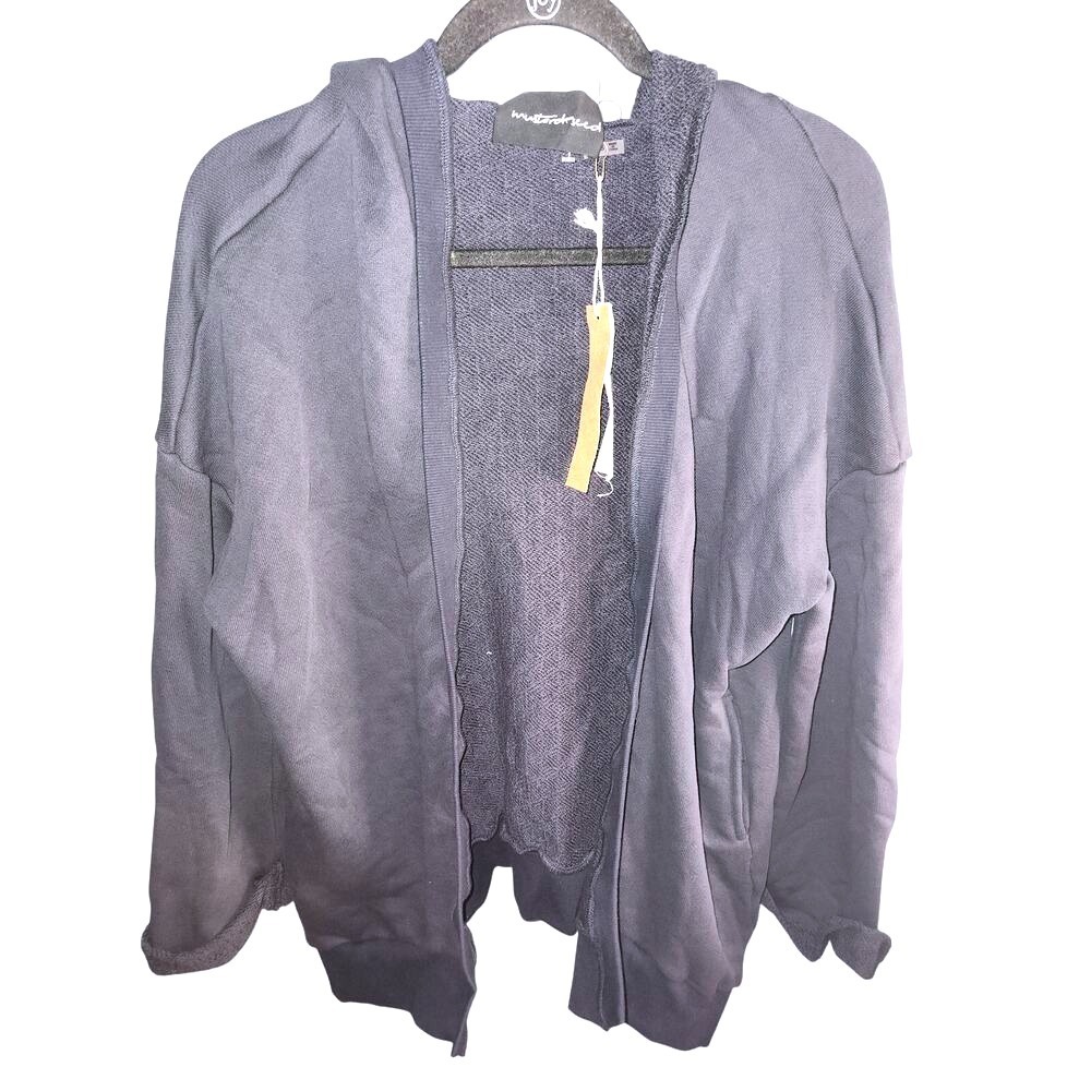 Mustard‎ Seed Blue Open Front Hoodie Cardigan Sweater Comfort Casual